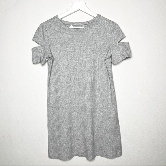 Helmut Lang Slashed Shoulder Ribbed Cotton Mini Dress Grey Small Bodycon - Picture 5 of 11